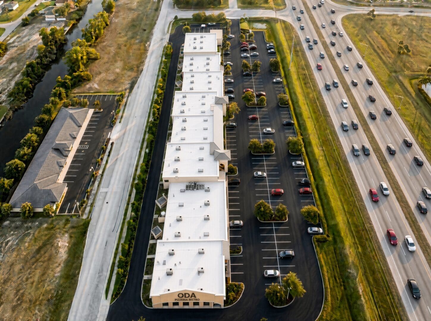 Aerial view of Plaza del Sol along SW Pine Island Rd, Cape Coral, FL
